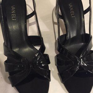 New Black Patten Leather Vanelli Strappy Heals